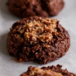 German chocolate cookie on the baking sheet after baking