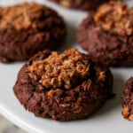 German chocolate cookie on a plate after baking