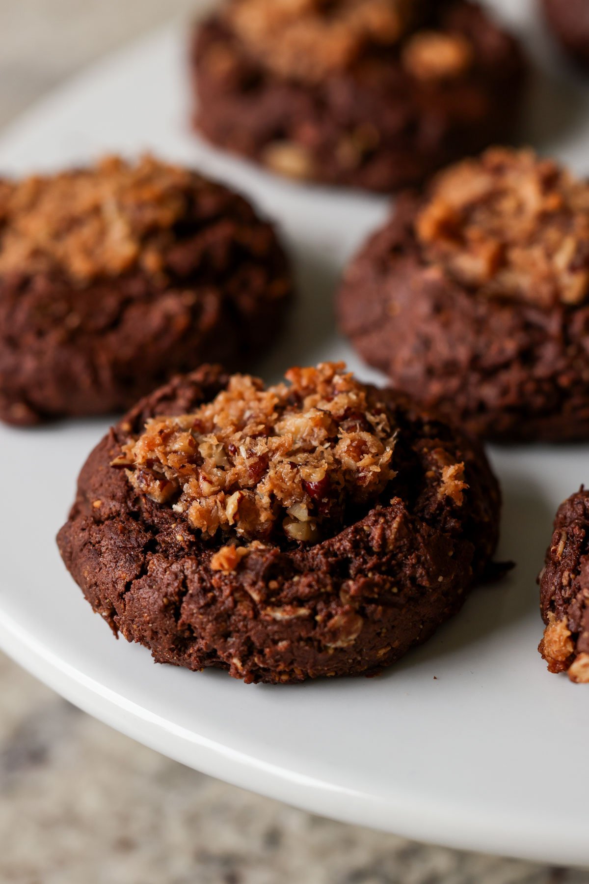 German chocolate cookie on a plate after baking