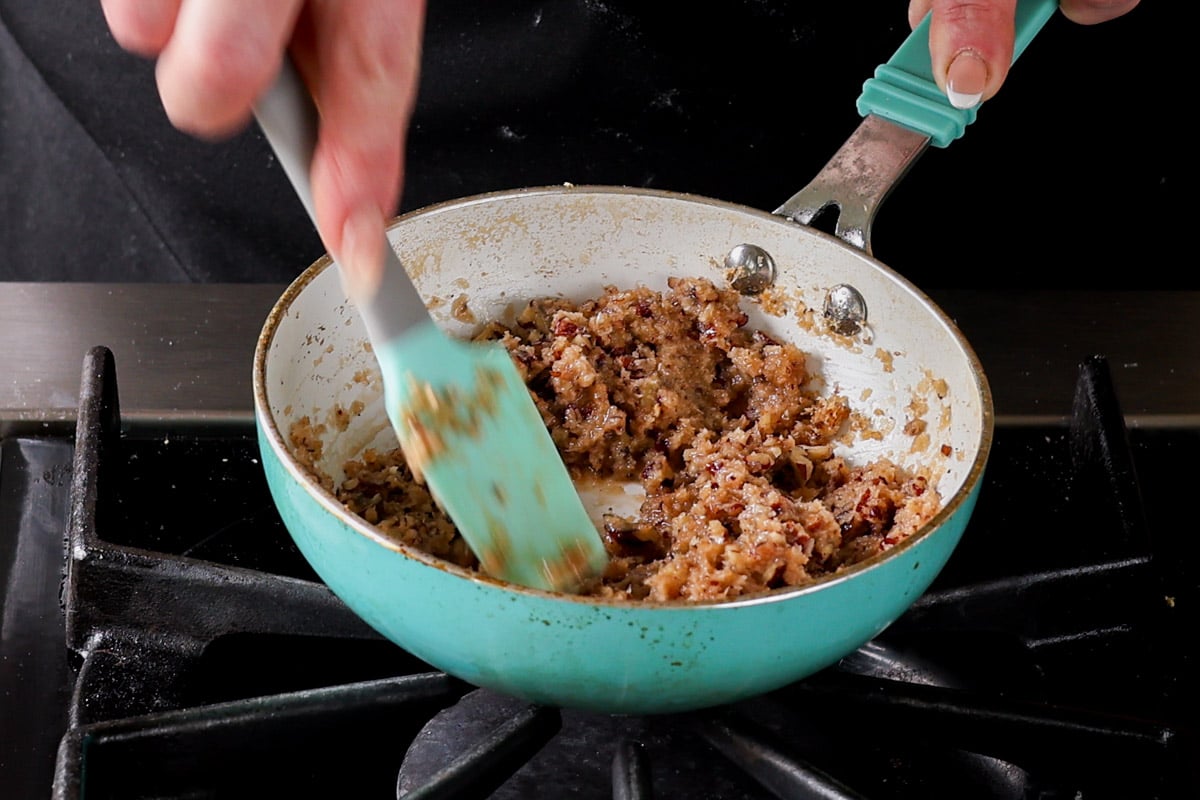 German Chocolate cookie filling in the pan after cooking