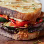 close-up of the grilled veggie sandwich