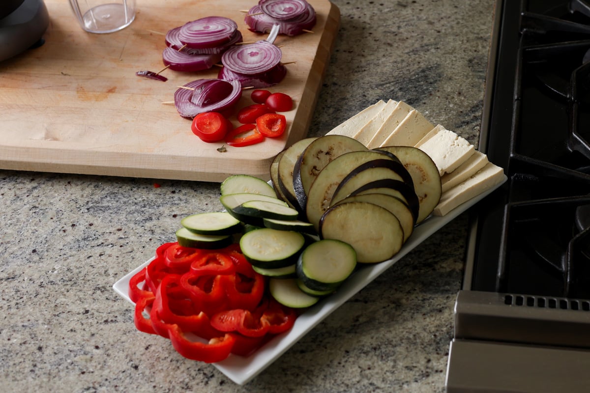 sliced veggies, ready for grilling