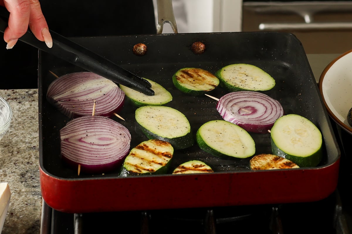 grilling the zucchini and oinons