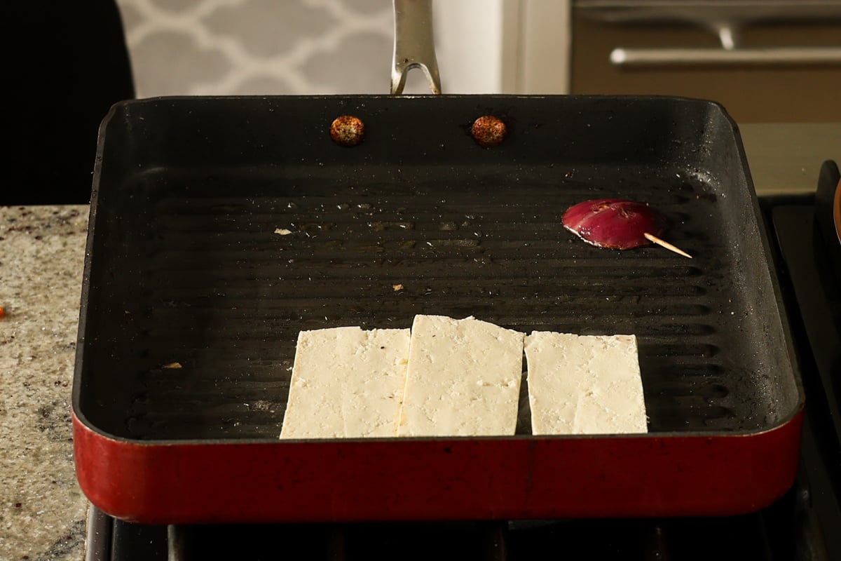 grilling the tofu