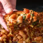 vegan sourdough covered in the sausage pasta sauce