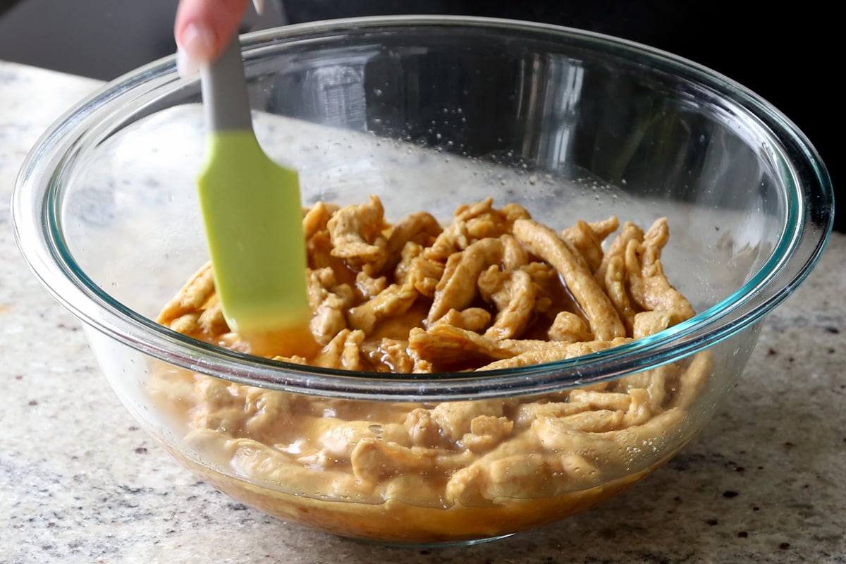 soaking the soy curls