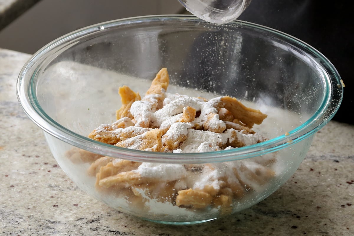 adding cornstarch mixture to the soy curls