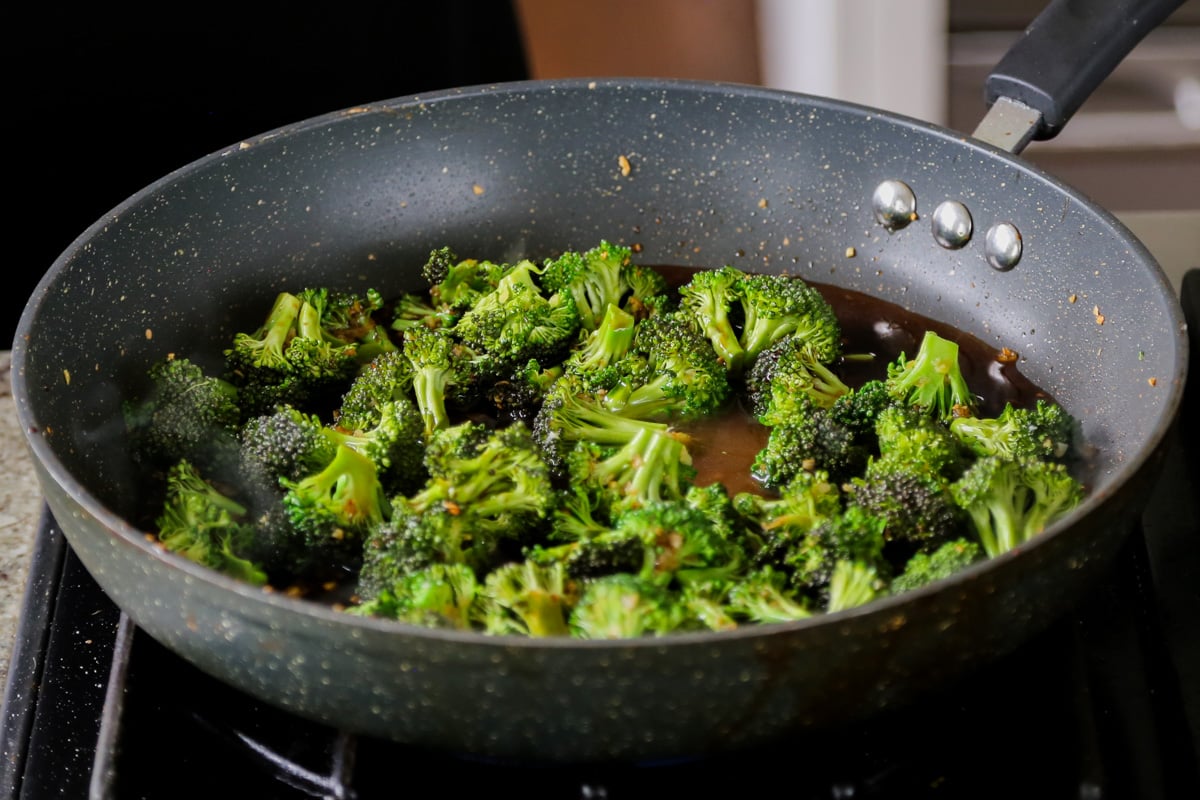 al dente broccoli in the pan