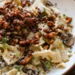 close-up of a bowl of chili miso pasta