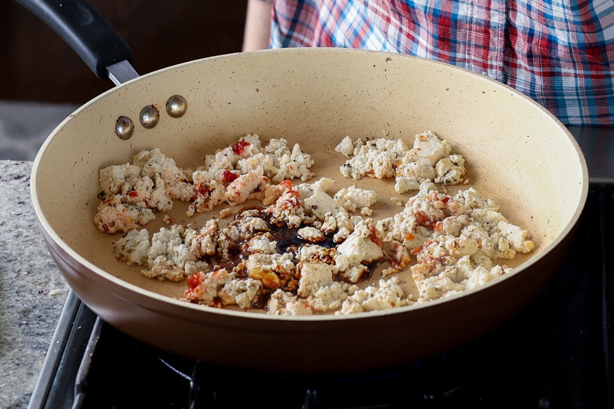 tofu crumble ingredients in the pan after mixing