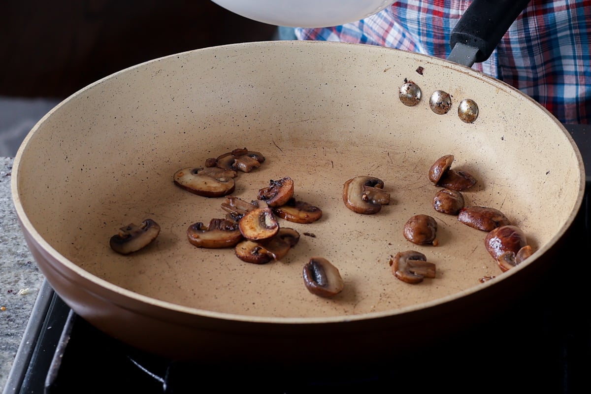 cooked mushrooms in the pan