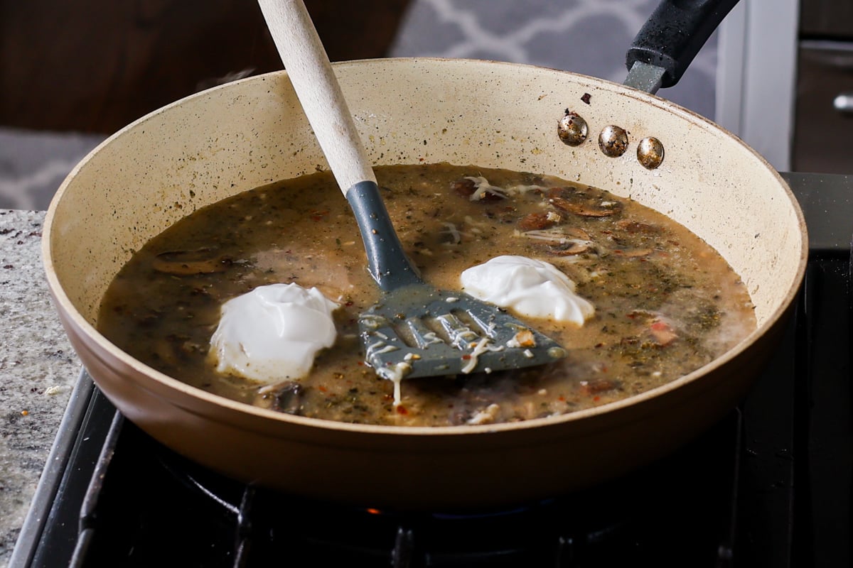 adding non-dairy yogurt to the pan