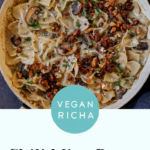 panful of chili miso pasta, text overlay