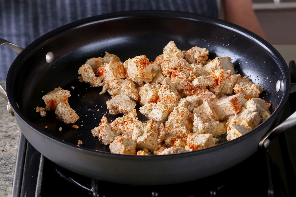 tofu in the pan before cooking
