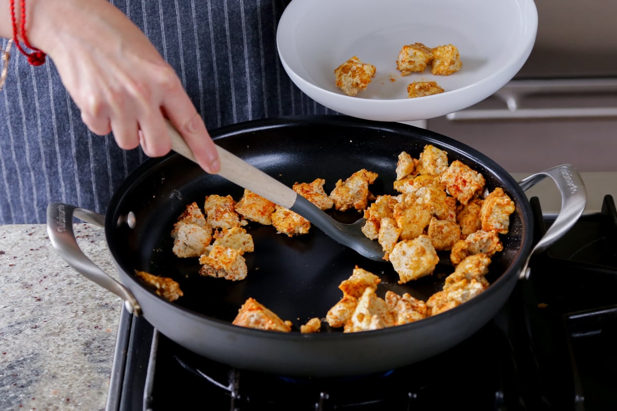 tofu in the pan after cooking