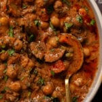 close-up of zucchini chickpea curry in a bowl