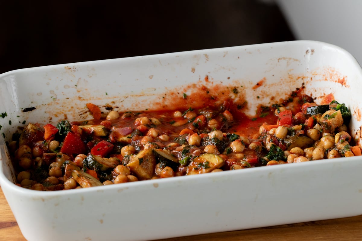 tomato paste mixed into the veggies