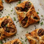 mushroom puffs on a baking sheet