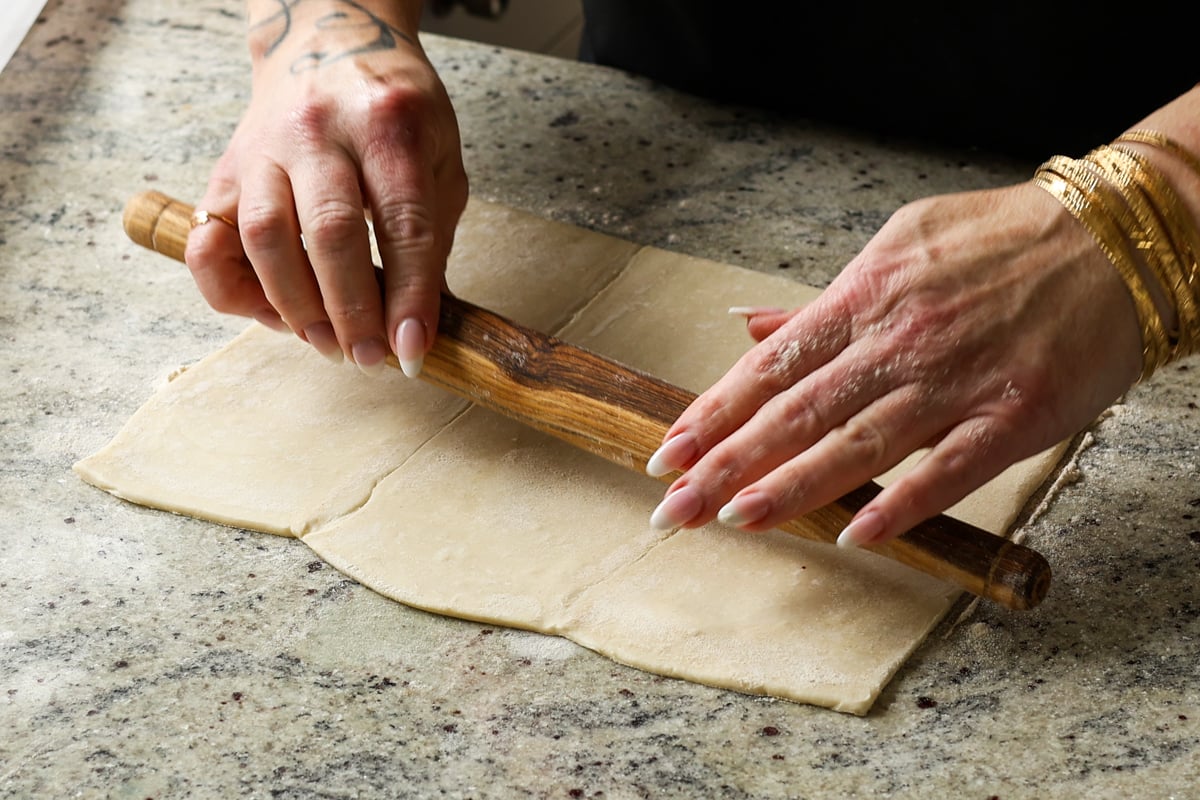 rolling out the puff pastry