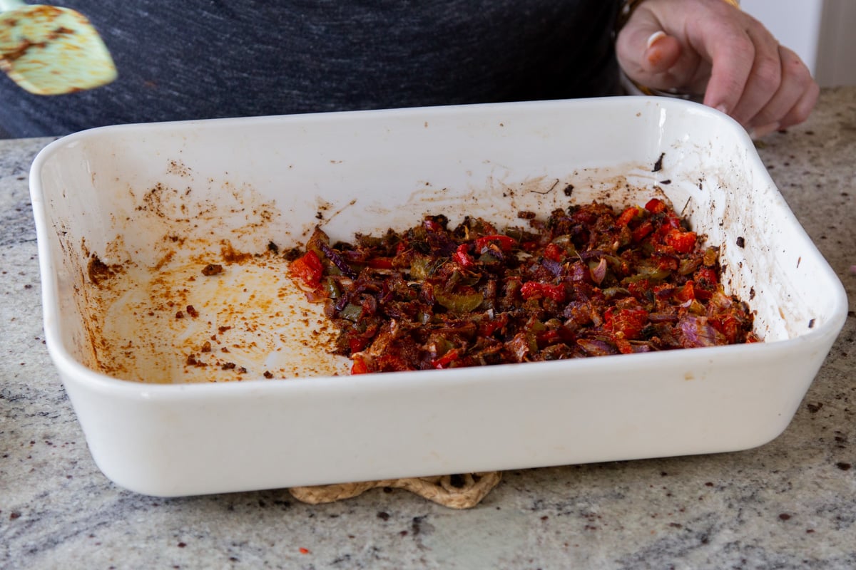 removing tofu from the baking pan