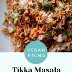 plate of tikka masala rice, text overlay