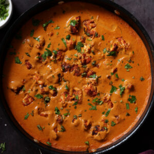 pan of vegan butter chicken