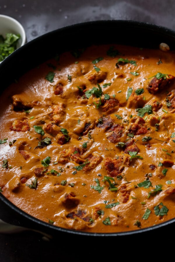 restaurant-style butter chicken in the pan