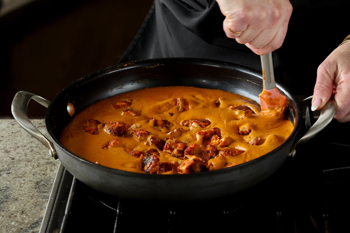 mixing up the vegan butter chicken