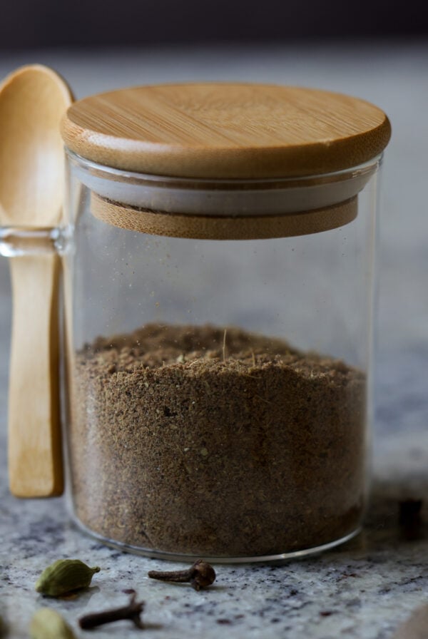 chai spice mix in a jar