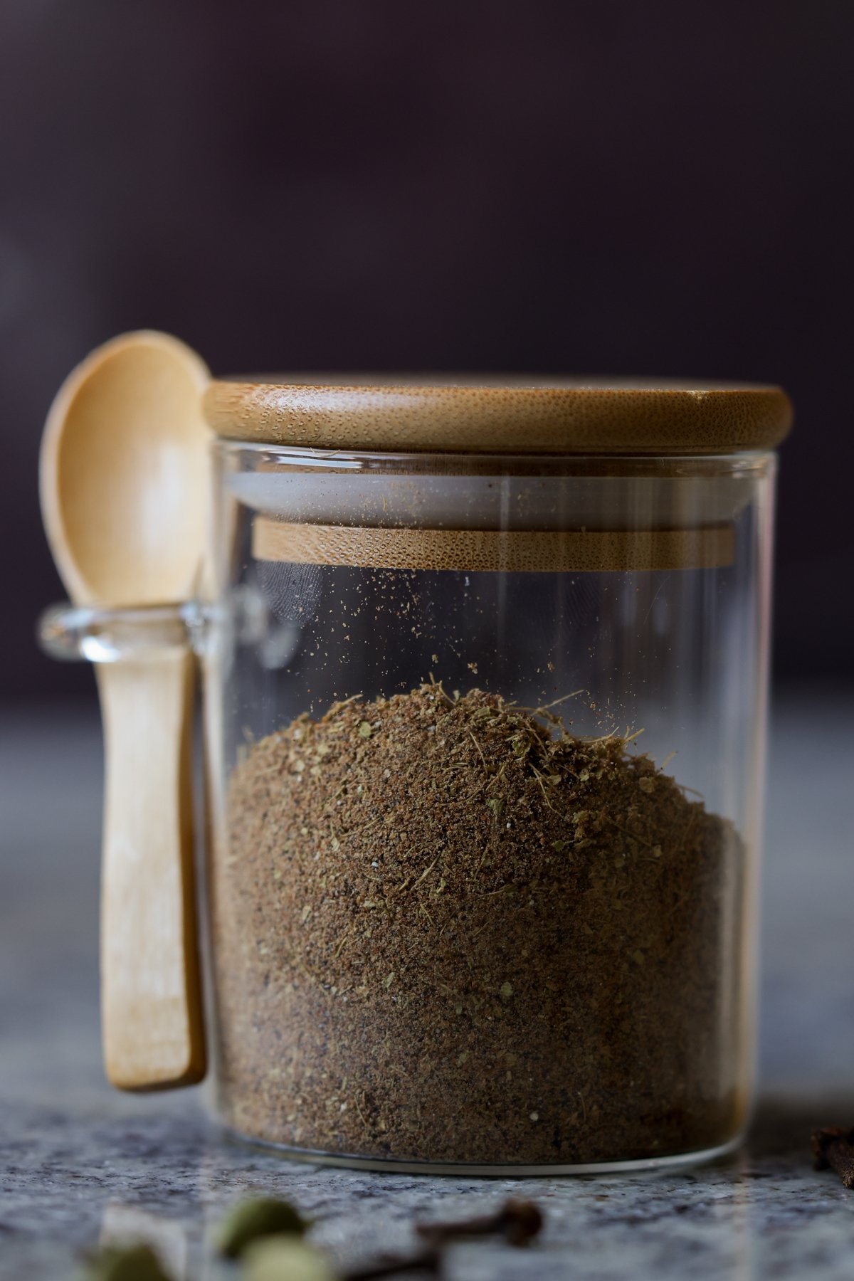 chai spice mix in a jar