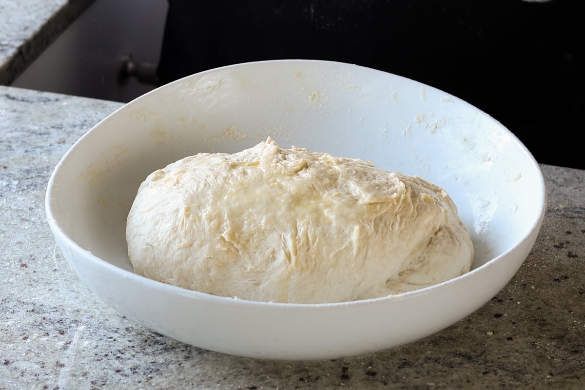 dough in the bowl, ready to rise