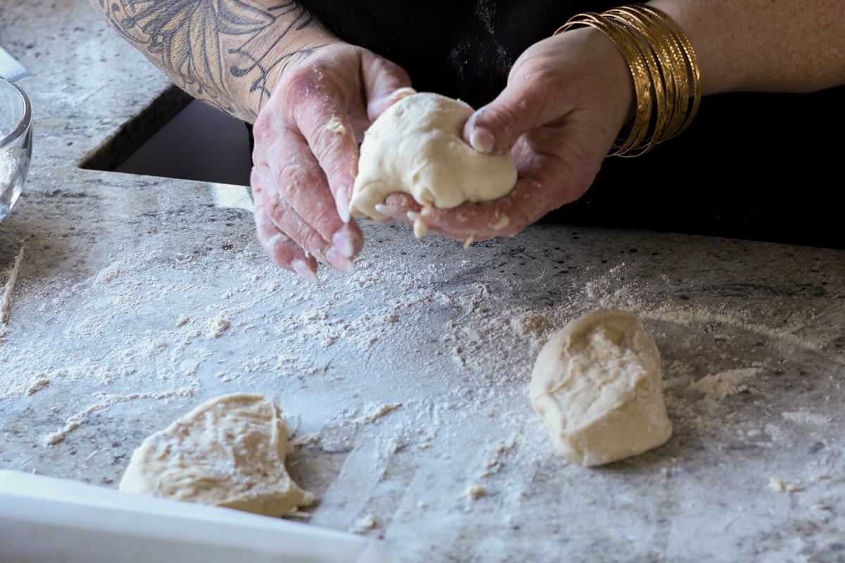 shaping the dinner rolls