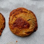 close-up of gochujang caramel cookies on the baking sheet
