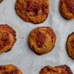 gochujang caramel cookies on the baking sheet