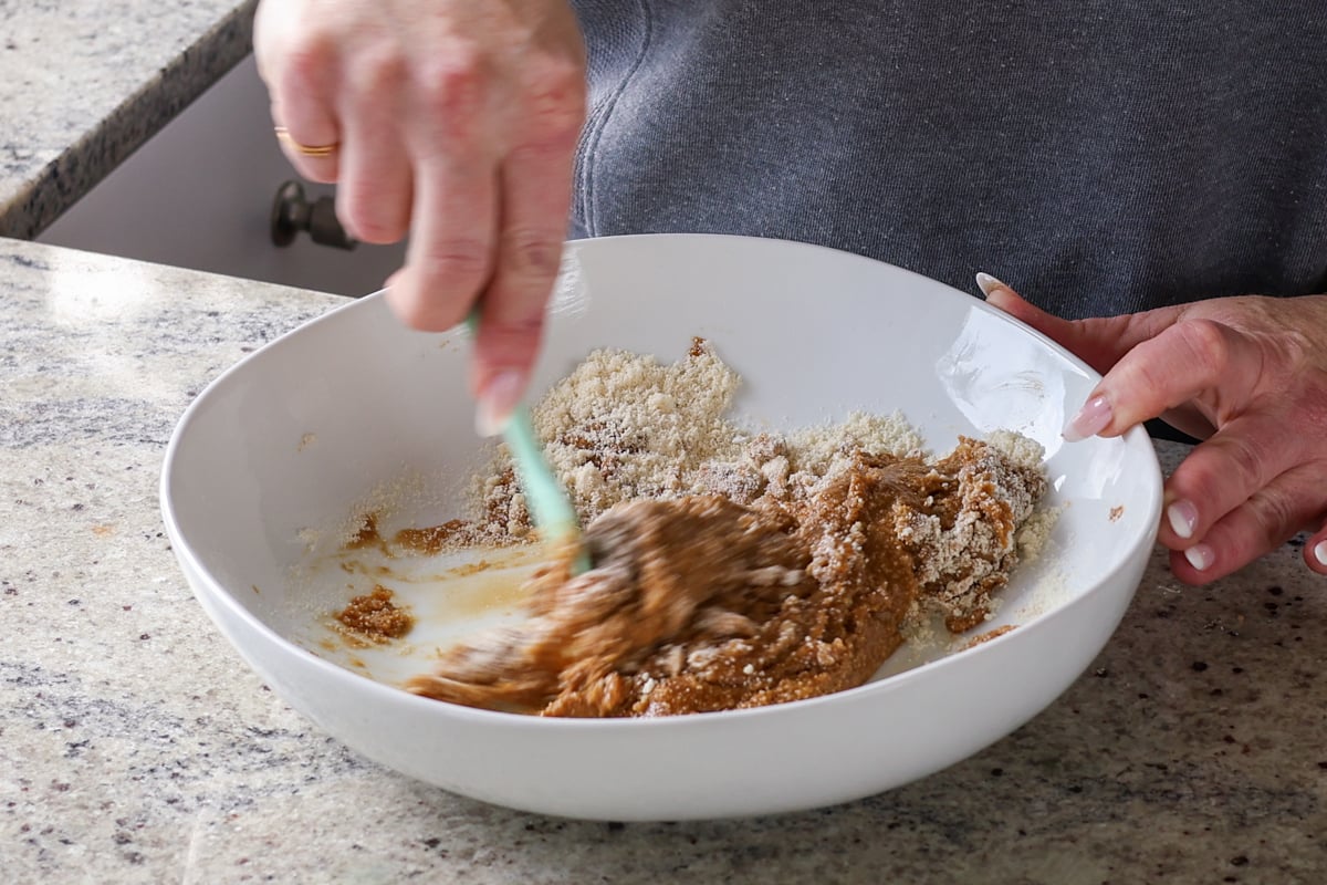 mixing the wet ingredients into the dry