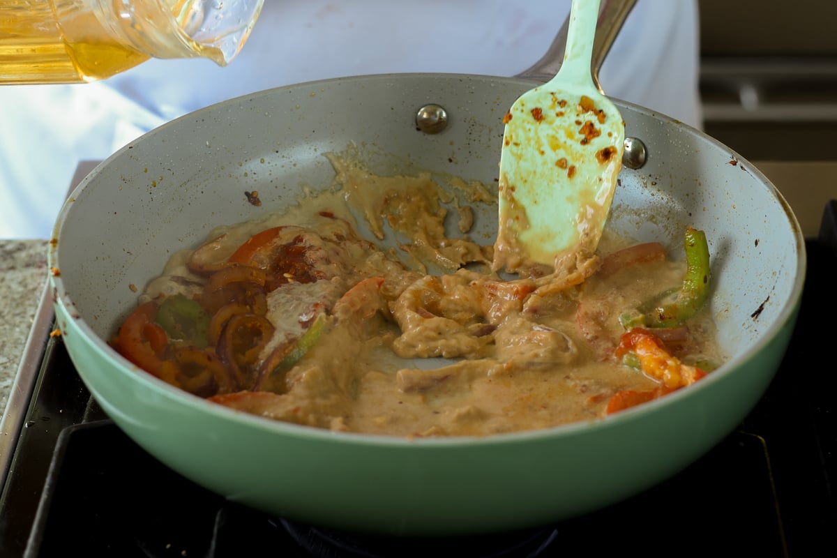 stirring the miso into the broth