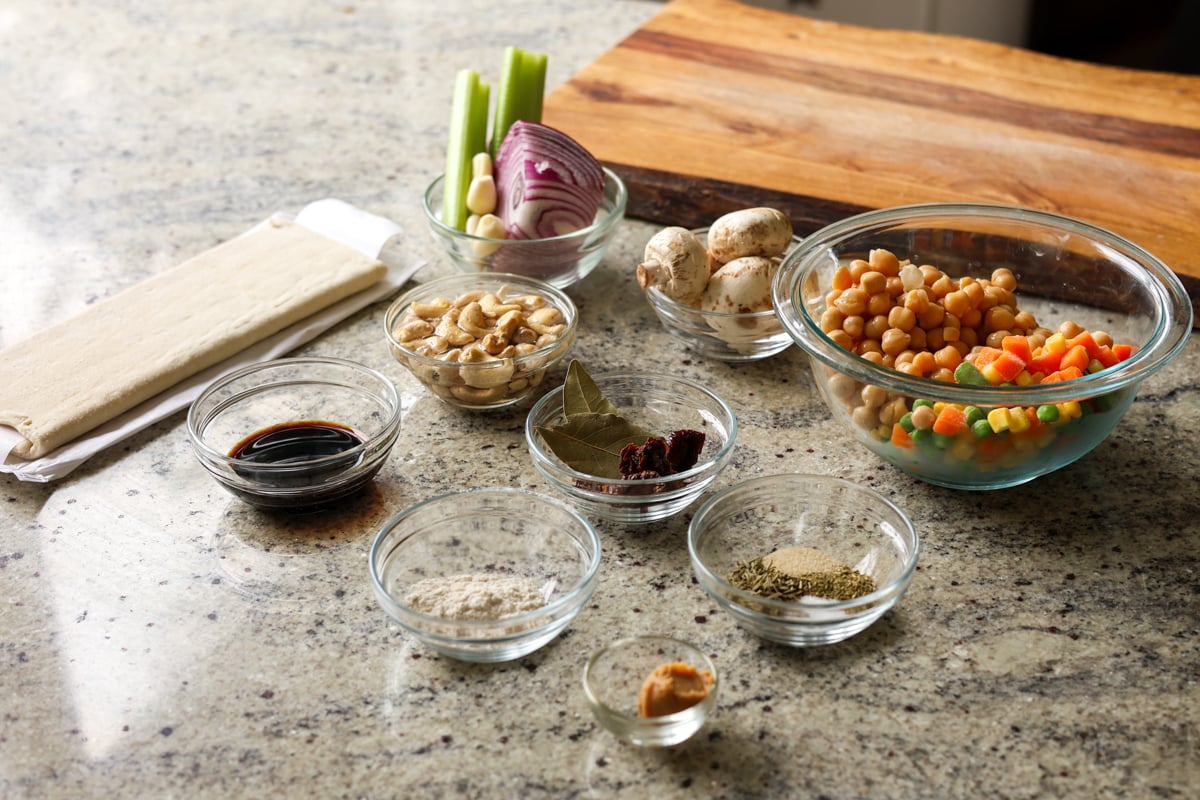 mini pot pie ingredients on the kitchen counter