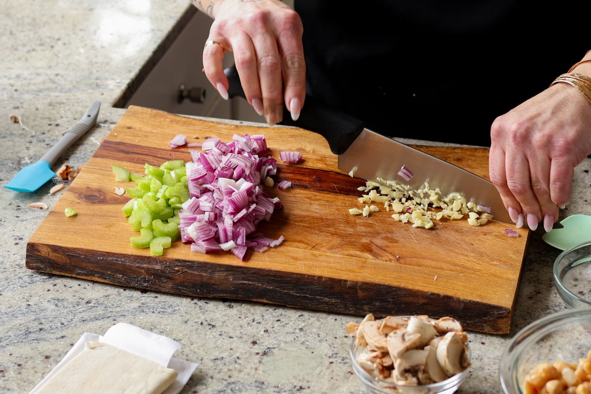 chopping garlic