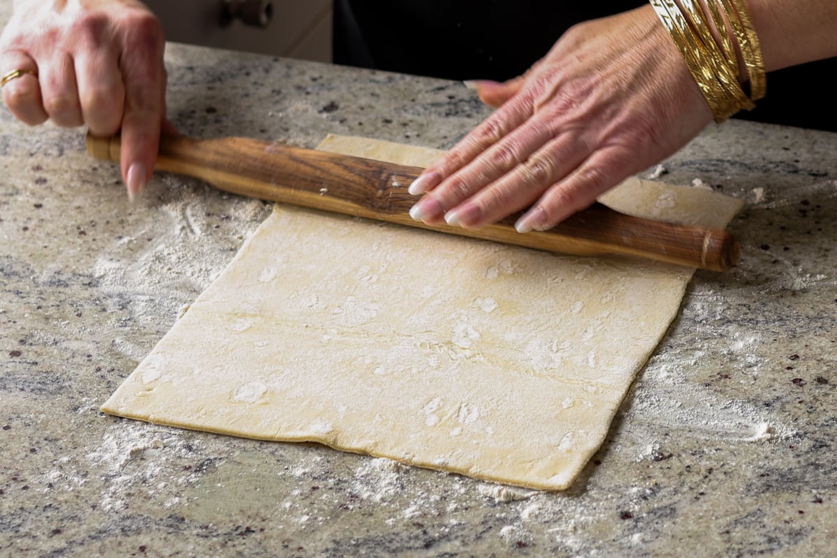 rolling out the puff pastry
