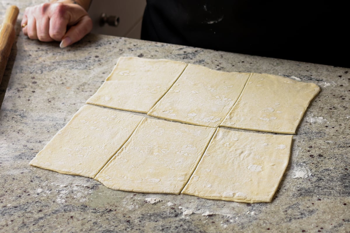 cutting puff pastry into rectangles
