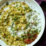 close-up of prepared khichdi in a bowl with rice