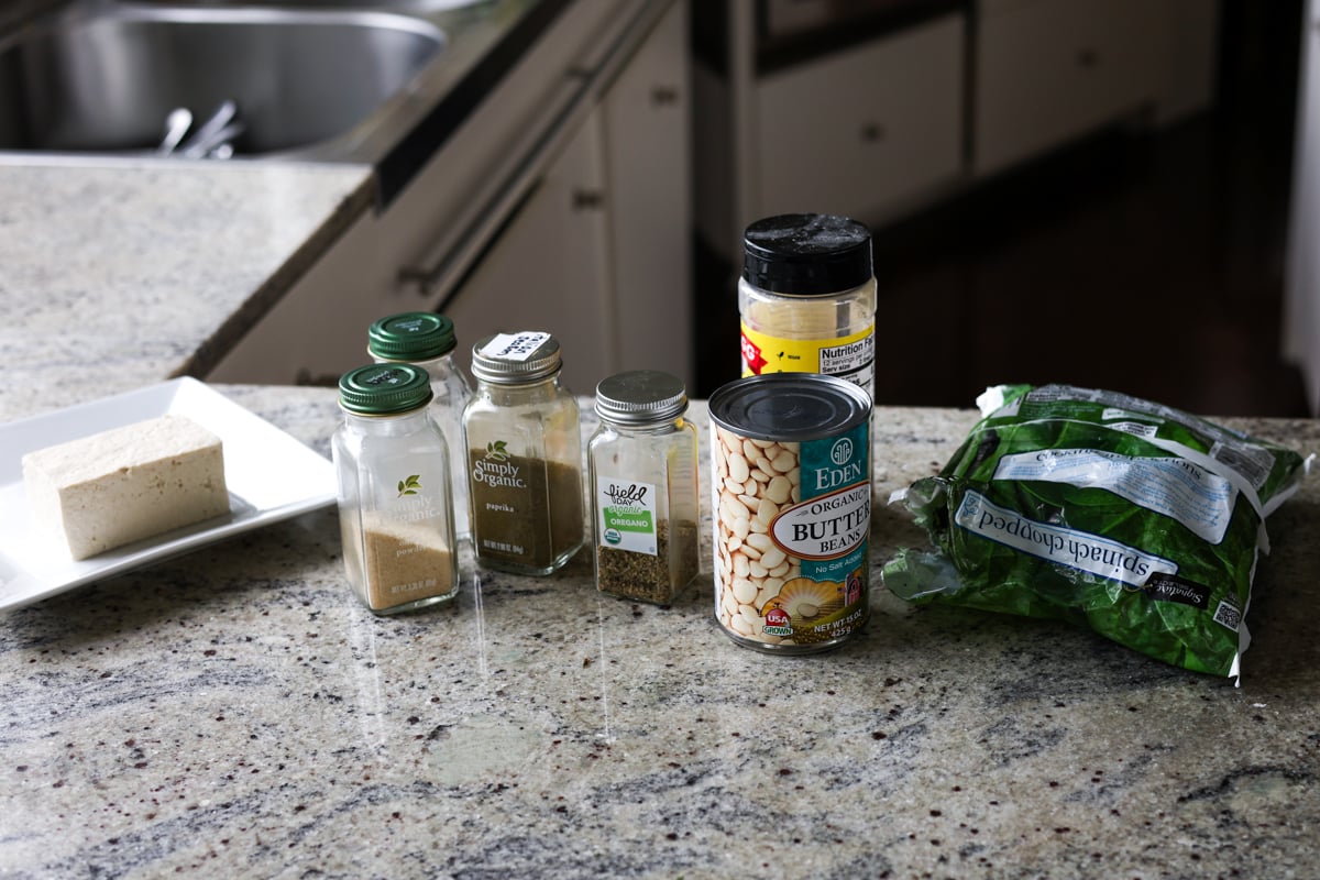 butterbean parmigiana ingredients on the kitchen counter