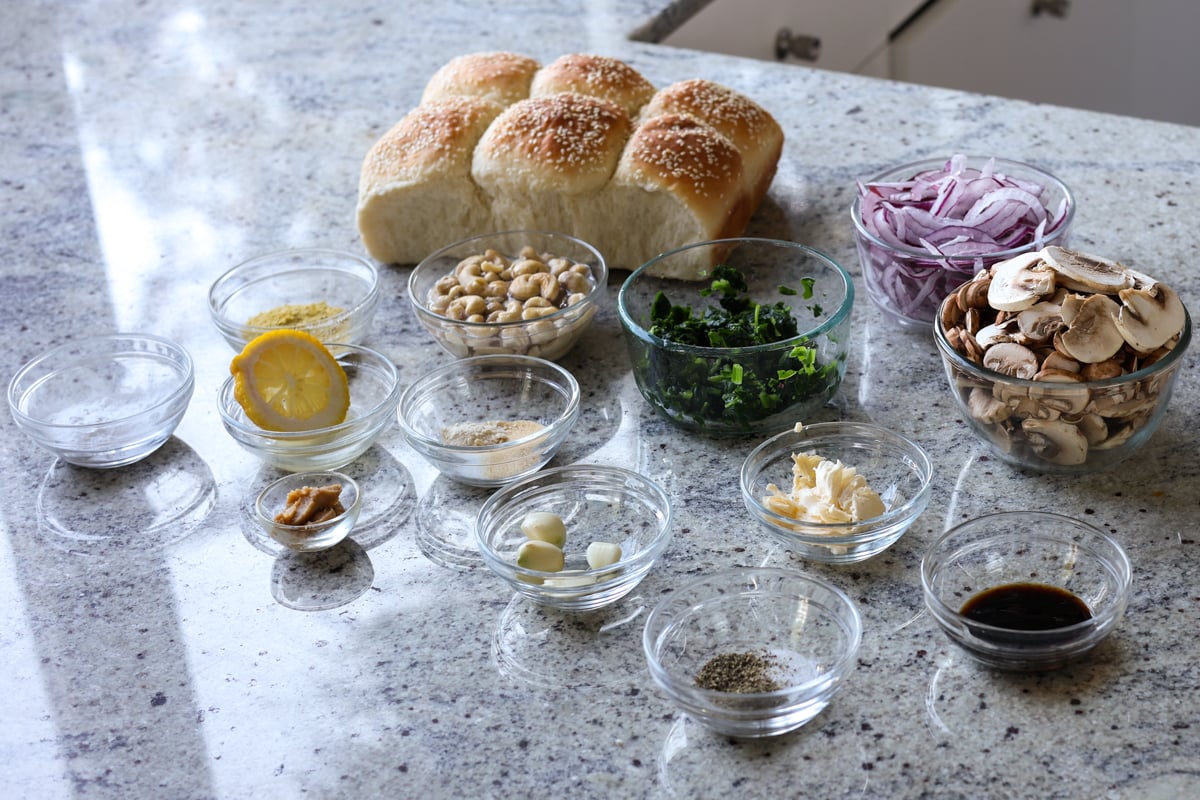 mushroom sliders ingredients on the kitchen counter