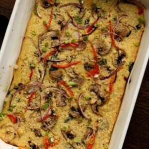 close-up of moong dal frittata in the pan after cooking