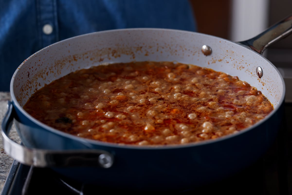simmering the lentil bean stew