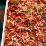 butterbean parmigiana in the pan after baking