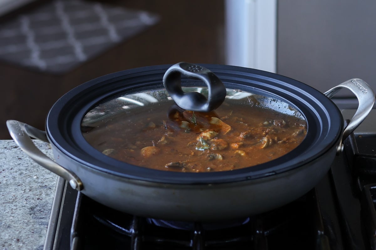balchao in the pan covered with a lid