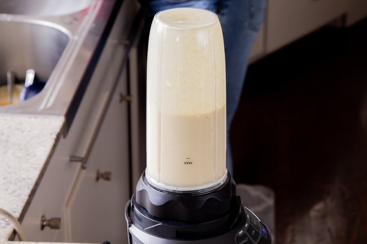 vegan mozzarella ingredients in the blender after blending