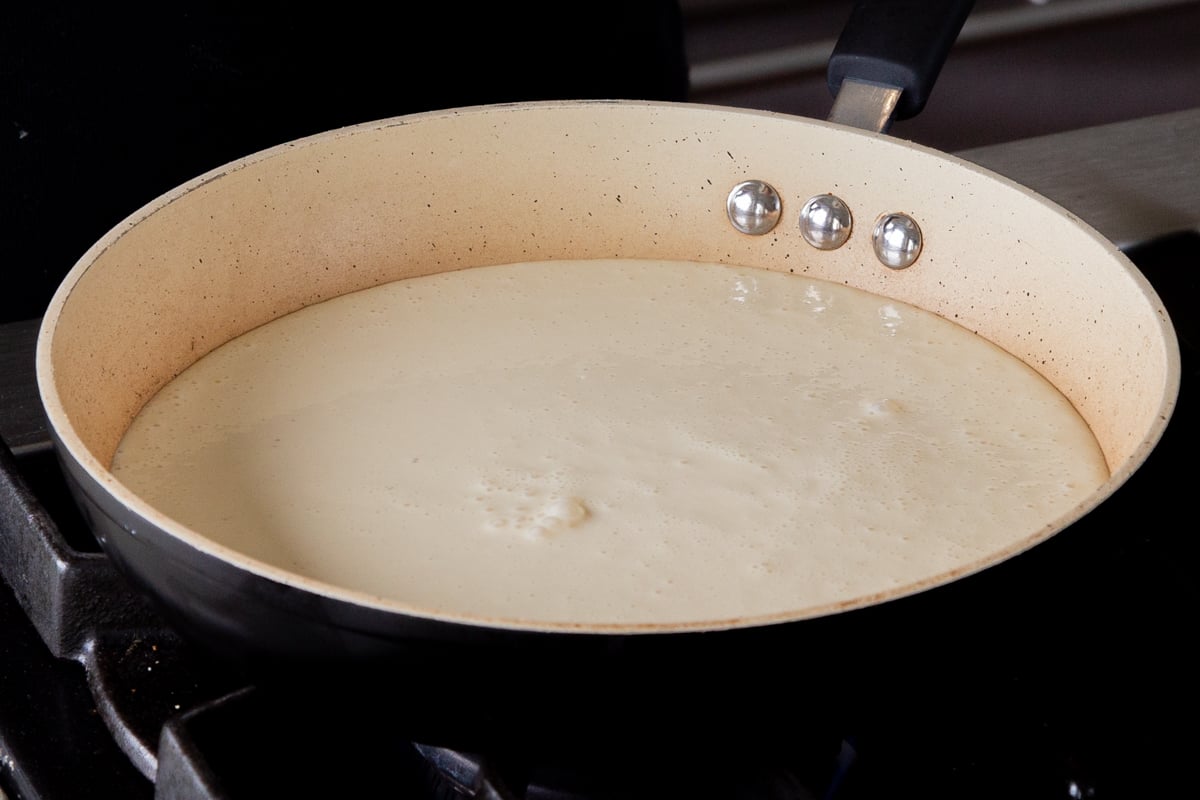 vegan mozzarella in the pan before cooking
