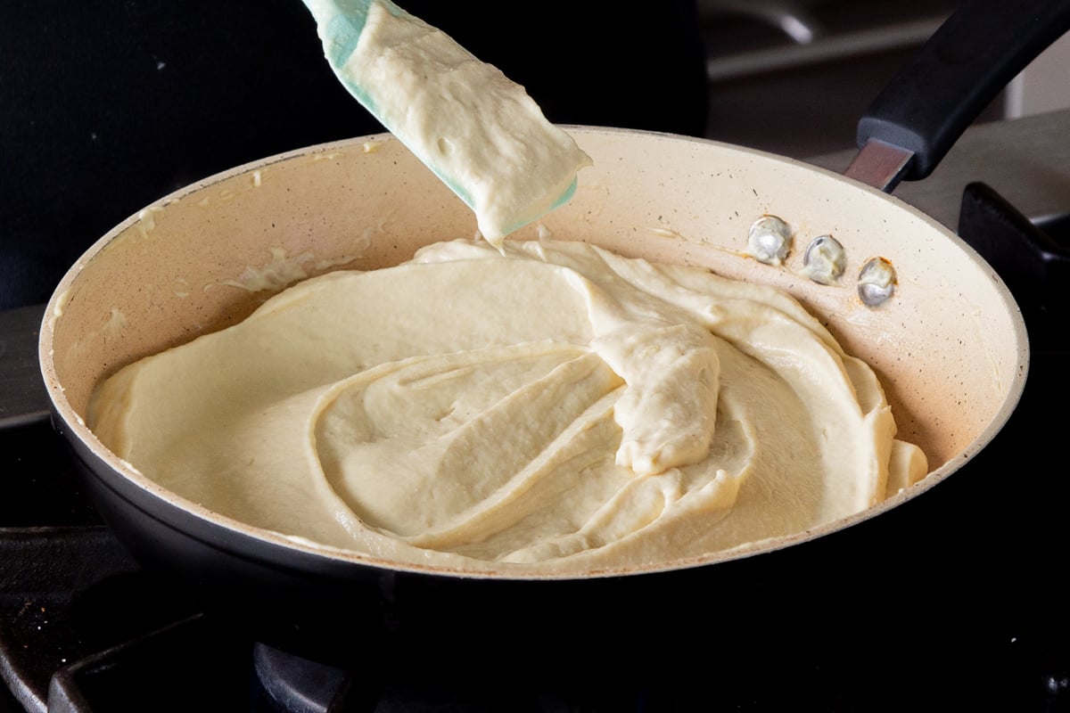 vegan mozzarella in the pan after cooking